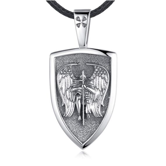 Eusense St Michael Halskette für Herren Damen 925 Sterling Silber Erzengel Anhänger Saint Michael Heilige Amulett Schmuck Geschenk, 61 cm