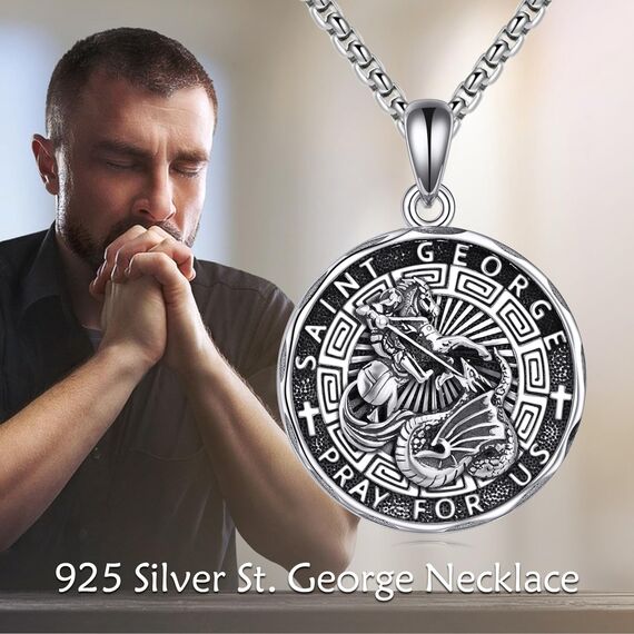 YFN Heiliger Georg Halskette Sterling Silber Religiöse Beschützer Anhänger St. George Schmuck Geschenke für Damen Herren