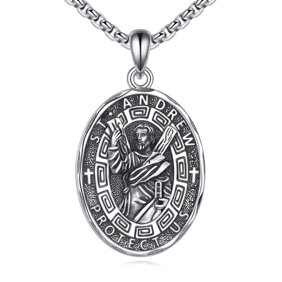 YFN Heiliger Andreas Halskette Sterling Silber Anhänger Kette Medaille St Andreas Schmuck Geschenke für Damen Herren