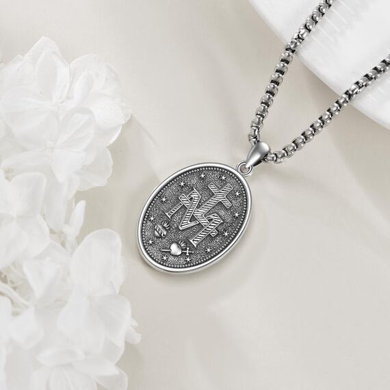 YFN Jungfrau Maria Oval Halskette Sterling Silber Religiöse Beschützer Anhänger Blau Jungfrau Maria Schmuck Geschenke für Damen Herren