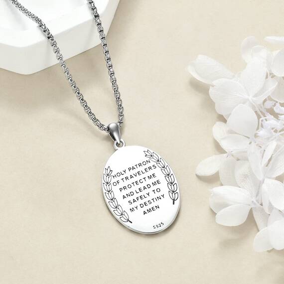 YFN Ovale Heiliger Christopherus Halskette Sterling Silber Religiöser Beschützer Anhänger Sankt Christopherus Schmuck Geschenke für Damen Herren