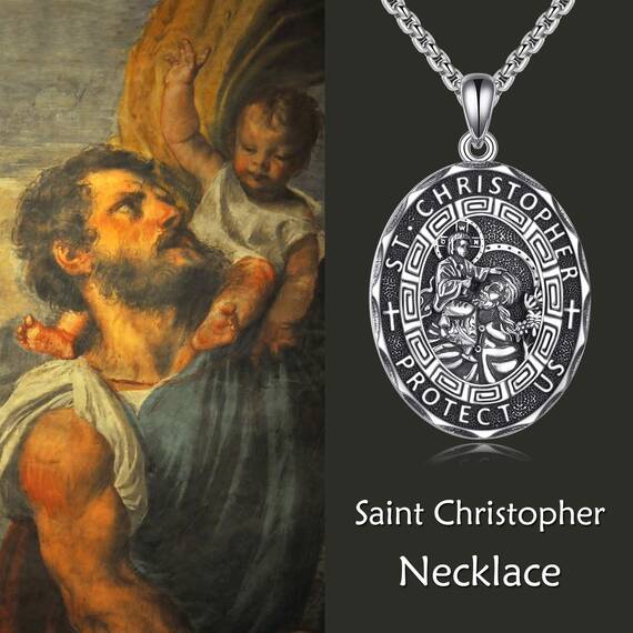 YFN Ovale Heiliger Christopherus Halskette Sterling Silber Religiöser Beschützer Anhänger Sankt Christopherus Schmuck Geschenke für Damen Herren