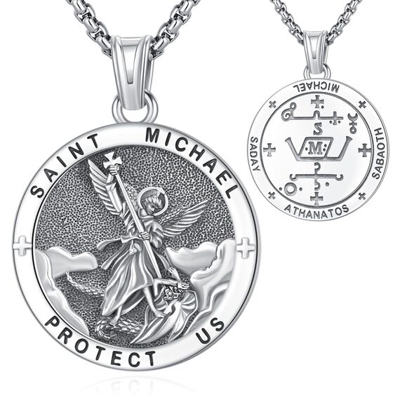 Eusense Saint Michael Halskette 925 Sterling Silber Erzengel Anhänger St Michael Anhänger Heilige Amulett Schmuck Geschenk für Männer