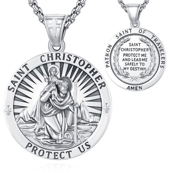 Eusense Saint Christopher Halskette 925 Silber St. Christopher Anhänger Saint Christopher Anhänger Schmuck Religiöses Amulett für Männer Frauen