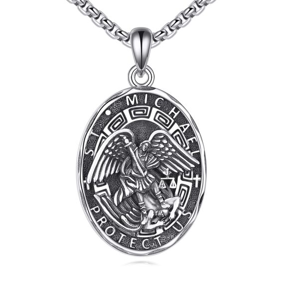 YFN Saint Michael Halskette Sterling Silber Religiöser Beschützer Anhänger Kette St Michael Medaille Schmuck Geschenke für Damen Herren