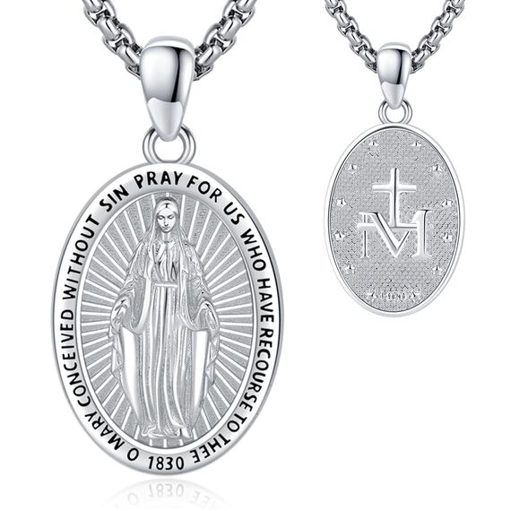 Eusense Heilige Jungfrau Maria Halskette St Mary Anhänger 925 Sterling Silber Saint Kette Katholischer Religiöser Schmuck Medaille Schutzamulett für Frauen Damen
