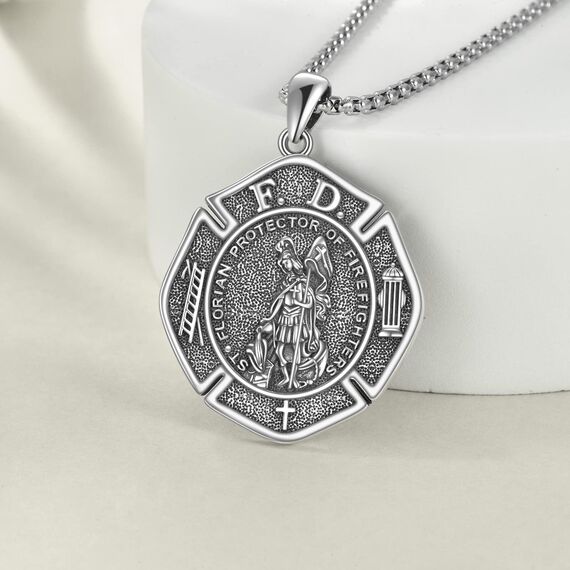 YFN Heiliger Florian Halskette Sterling Silber Religiöser Beschützer Anhänger Sankt Florian Schmuck Geschenke für Herren Feuerwehrmänner