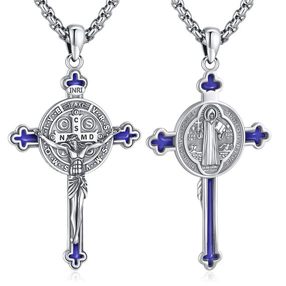 Eusense Saint Benedict Kruzifix Anhänger St. Benedikt Medaille Saint Halskette Kruzifix Jesus Kreuz Anhänger Schutz christlichen katholischen Schutzpatron Anhänger religiösen Schmuck für Männer Frauen