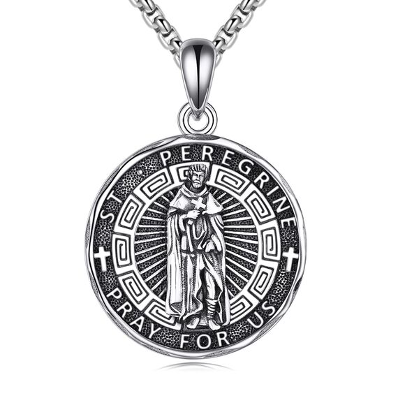 YFN Heiliger Peregrine Halskette Sterling Silber Religiöser Beschützer Anhänger St Peregrine Schmuck Saint Peregrine Geschenke für Damen Herren