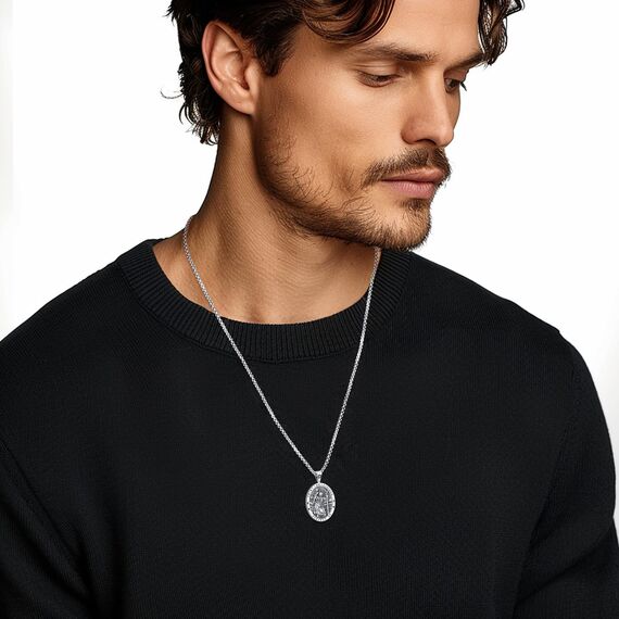 Eusense Saint Christopher Anhänger Halskette 925 Silber St Christopher Anhänger Saint Christopher Anhänger Kette Schmuck religiöses Amulett für Männer Frauen