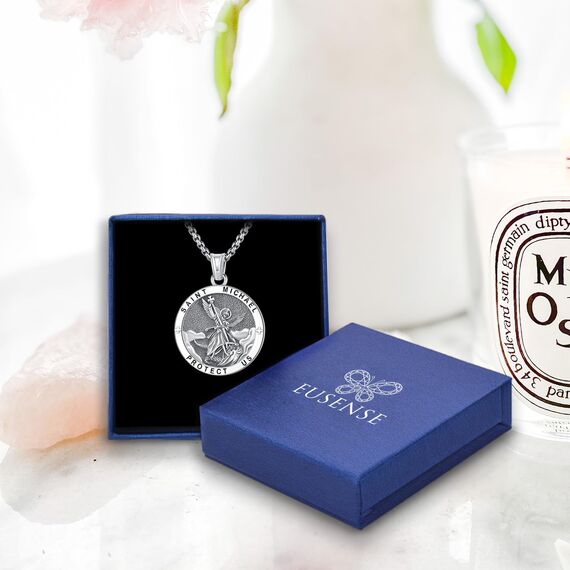 Eusense Saint Michael Halskette 925 Sterling Silber Erzengel Anhänger St Michael Anhänger Heilige Amulett Schmuck Geschenk für Männer