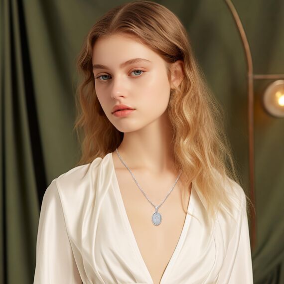 Eusense Heilige Jungfrau Maria Halskette St Mary Anhänger 925 Sterling Silber Saint Kette Katholischer Religiöser Schmuck Medaille Schutzamulett für Frauen Damen