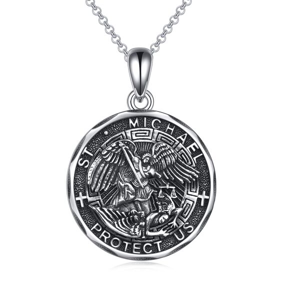 YFN Heiliger Michael Halskette Sterling Silber Religiöser Beschützer Sankt Michael Anhänger Kette St Michael Erzengel Schmuck Saint Michael Geschenke für Damen Herren
