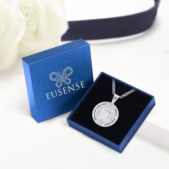 Eusense Saint Benedict Medal St Benedikt Halskette Heiliger Kette Christian Catholic Patron Anhänger Religiöser Schmuck für Herren Damen