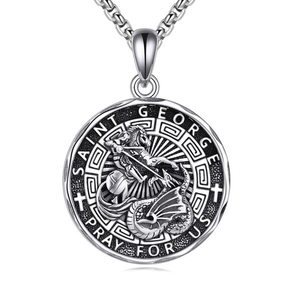 YFN Heiliger Georg Halskette Sterling Silber Religiöse Beschützer Anhänger St. George Schmuck Geschenke für Damen Herren