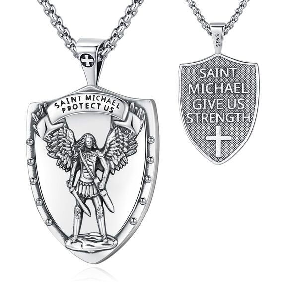 Eusense Saint Michael Halskette für Männer 925 Sterling Silber Erzengel Anhänger Kette St Michael Anhänger Heilige Amulett Schmuck Geschenk für Frauen Männer