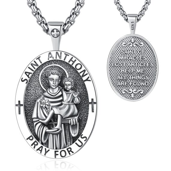 Eusense Saint Anthony Halskette 925 Sterling Silber St. Antonius Anhänger Kette Amulett Schutz Religiöser Schmuck Geschenke Für Frauen Männer