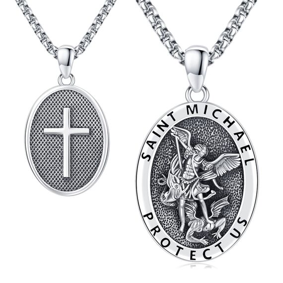 Eusense St Michael Halskette Heiliger Erzengel Michael Schutzengel Anhänger 925 Silber Schmuck für Damen Herren