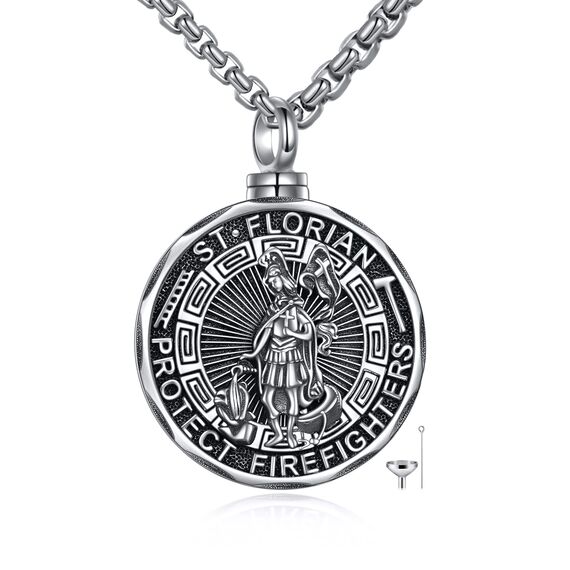 YFN Heiliger Florian Urne Halskette für Asche Sterling Silber Religiöser Beschützer Kremation Anhänger Sankt Florian Schmuck Geschenke für Damen Herren