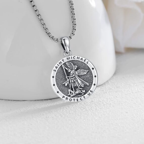 Eusense St Michael Halskette 925 Sterling Silber Heiliger Erzengel Anhänger Saint Michael Amulett Schmuck Geschenk für Herren Damen, 20+2"