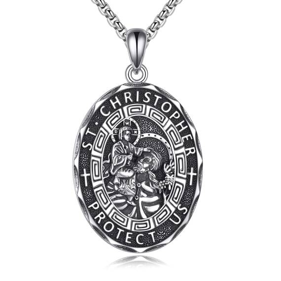 YFN Ovale Heiliger Christopherus Halskette Sterling Silber Religiöser Beschützer Anhänger Sankt Christopherus Schmuck Geschenke für Damen Herren