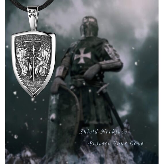 Eusense St Michael Halskette für Herren Damen 925 Sterling Silber Erzengel Anhänger Saint Michael Heilige Amulett Schmuck Geschenk, 61 cm