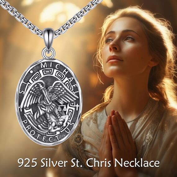 YFN Saint Michael Halskette Sterling Silber Religiöser Beschützer Anhänger Kette St Michael Medaille Schmuck Geschenke für Damen Herren