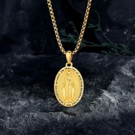 Eusense Jungfrau Maria Halskette Miraculous Holy Mary Anhänger 925 Silber Religiöse Katholische Amulett Beschützer Talisman Schmuck Geschenk für Frauen Männer