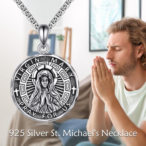 YFN Jungfrau Maria Halskette Sterling Silber Religiöse Beschützer Anhänger Virgin Mary Schmuck Geschenke für Damen Herren