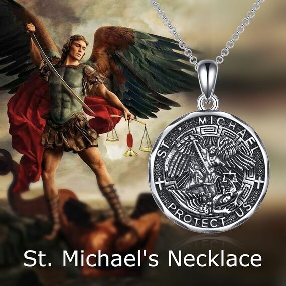 YFN Heiliger Michael Halskette Sterling Silber Religiöser Beschützer Sankt Michael Anhänger Kette St Michael Erzengel Schmuck Saint Michael Geschenke für Damen Herren