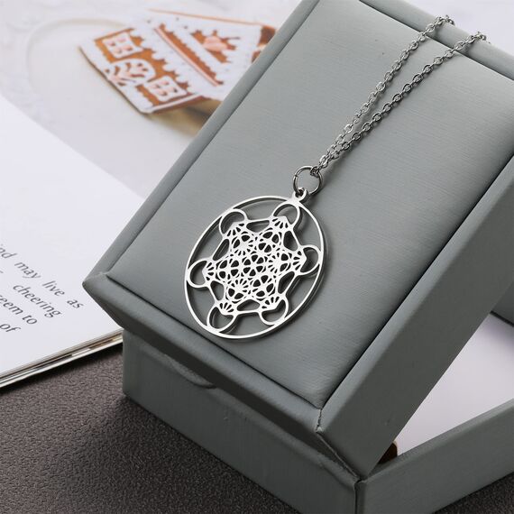 RWQIAN Damen Erzengel Kette Metatron Muster Edelstahl Heilige Erzengel Kette Hohlring Blume des Lebens Einstellbare Schmuck Geschenk