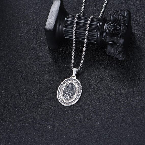 YFN Heiliger Judas Halskette Sterling Silber Religiöser Beschützer Anhänger Kette St Jude Medaille Schmuck Geschenke für Damen Herren
