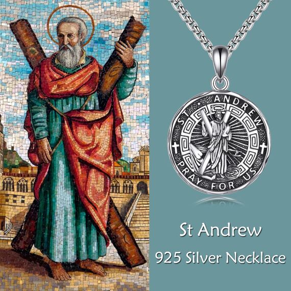 YFN Heiliger Andreas Halskette Sterling Silber Religiöse Beschützer Anhänger Sankt Andrew Schmuck Geschenke für Damen Herren