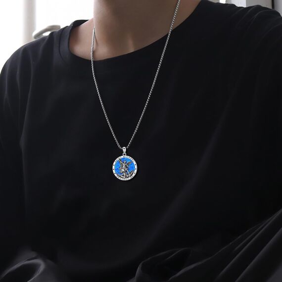 Shusukue Opal St. Michael Kette 925er Sterling Silber, Erzengel Saint Michael Amulett Schutzpatron Halskette, Medaillen Gebetsmünzen Anhänger Christlicher Religiöser Schmuck für Frauen Männer