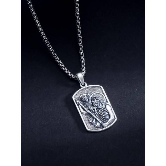 Shusukue St. Christoph Kette Sterling Silber Saint Christoph Amulett Schutzpatron Halskette Medaillen Gebetsmünzen Anhänger Christlicher Religiöser Schmuck für Frauen Männer