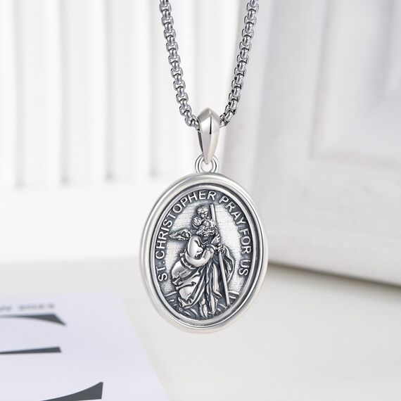 DOTBJ 925 Sterling Silber St Christophorus Anhänger Kette mit Edelstahlkette 55,88cm + 5cm