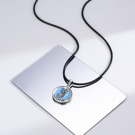 DOTBJ 925 Sterling Silber Heiliger Christophorus Anhänger Kette mit Lederkette 45.72cm