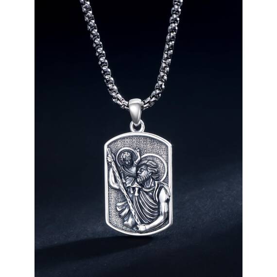 Shusukue St. Christoph Kette Sterling Silber Saint Christoph Amulett Schutzpatron Halskette Medaillen Gebetsmünzen Anhänger Christlicher Religiöser Schmuck für Frauen Männer