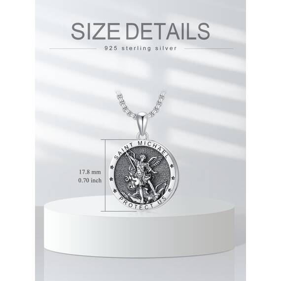 Shusukue Erzengel ST Michael Anhänger mit Foto Amulett Medallion zum öffnen 925 Silber Halsketten für Mann Herren Männer Religiöse Fotoschmuck