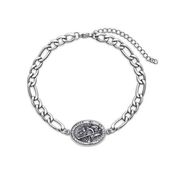 Shusukue St. Christoph Armband 925 Silber Saint Christophorus Verstellbarer Armbänder Gebetsmünzen Religiöser Schmuck für Männer Vater (8''+2'')