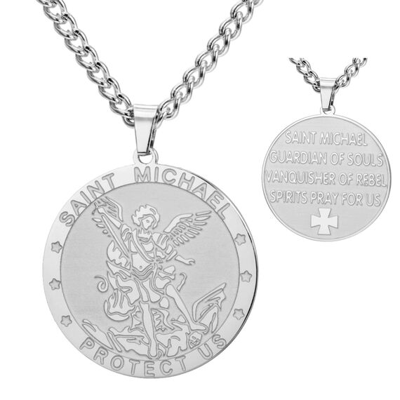 TEAMER Saint Michael Halskette, Edelstahl, St. Michael Anhänger, der große Beschützer, Erzengel, Amulett, Halskette, religiöser Schmuck für Männer und Frauen, Edelstahl, Kein Edelstein