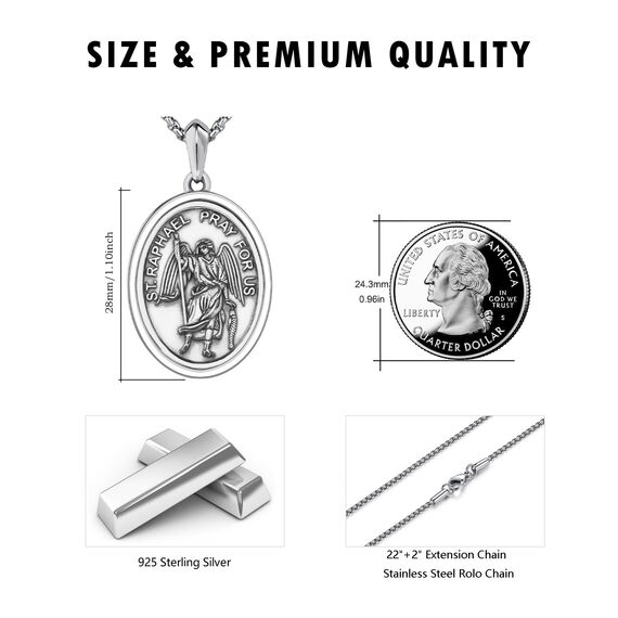 DOTBJ 925 Sterling Silber Erzengel Raphael Anhänger Kette mit Edelstahlkette 55,88cm + 5cm