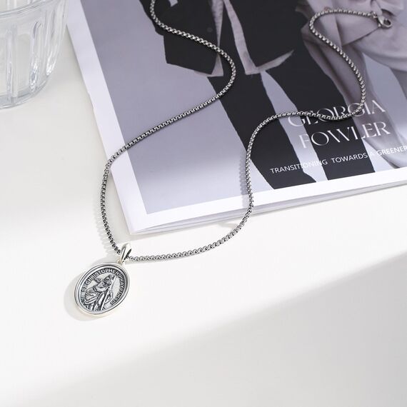 DOTBJ 925 Sterling Silber St Christophorus Anhänger Kette mit Edelstahlkette 55,88cm + 5cm