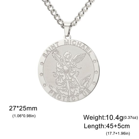 TEAMER Saint Michael Halskette, Edelstahl, St. Michael Anhänger, der große Beschützer, Erzengel, Amulett, Halskette, religiöser Schmuck für Männer und Frauen, Edelstahl, Kein Edelstein