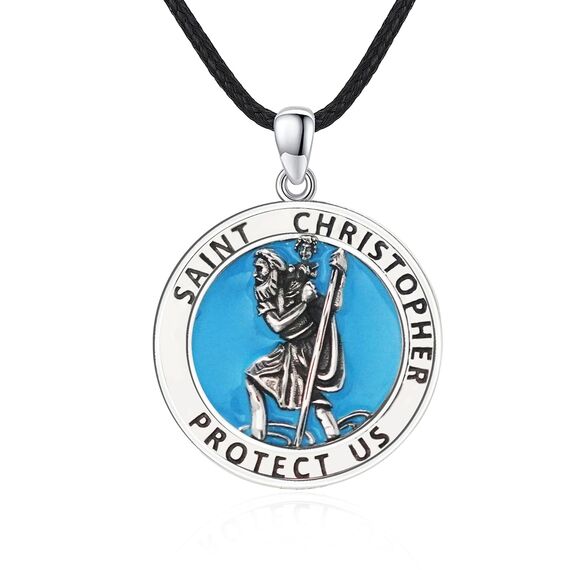 DOTBJ 925 Sterling Silber Heiliger Christophorus Anhänger Kette mit Lederkette 45.72cm