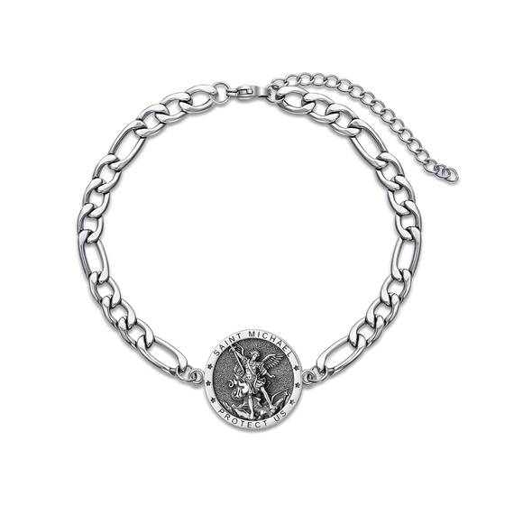 Shusukue St. Michael Armband 925 Sterling Silber Erzengel Amulett Schutzpatron Verstellbares Armbänder Gebetsmünzen Religiöser Schmuck für Männer Herren