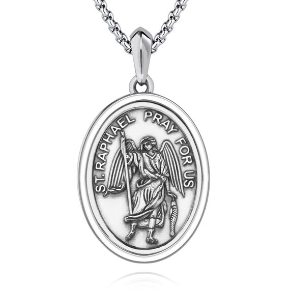 DOTBJ 925 Sterling Silber Erzengel Raphael Anhänger Kette mit Edelstahlkette 55,88cm + 5cm