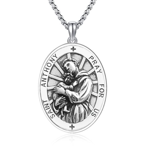 DOTBJ 925 Sterling Silber Heiliger Antonius Anhänger Kette mit Edelstahlkette 55,88cm + 5cm
