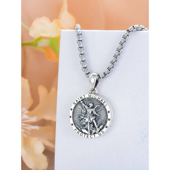 Shusukue Erzengel ST Michael Anhänger mit Foto Amulett Medallion zum öffnen 925 Silber Halsketten für Mann Herren Männer Religiöse Fotoschmuck