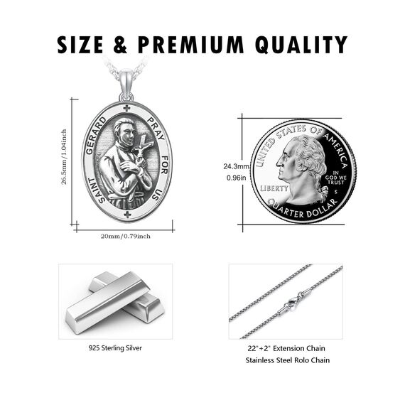 DOTBJ 925 Sterling Silber St Gerard Anhänger Kette mit Edelstahlkette 55,88cm + 5cm